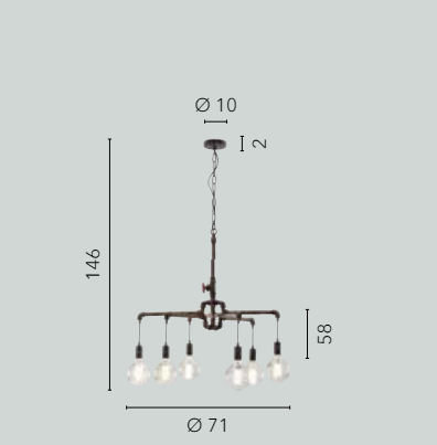 Sospensione 6 luci metallo effetto zincato stile tubi e rubinetti 6XE27 non incl. AMARCORD Sospensione 6 luci metallo effetto zincato stile tubi e rubinetti 6XE27 non incl. AMARCORD
